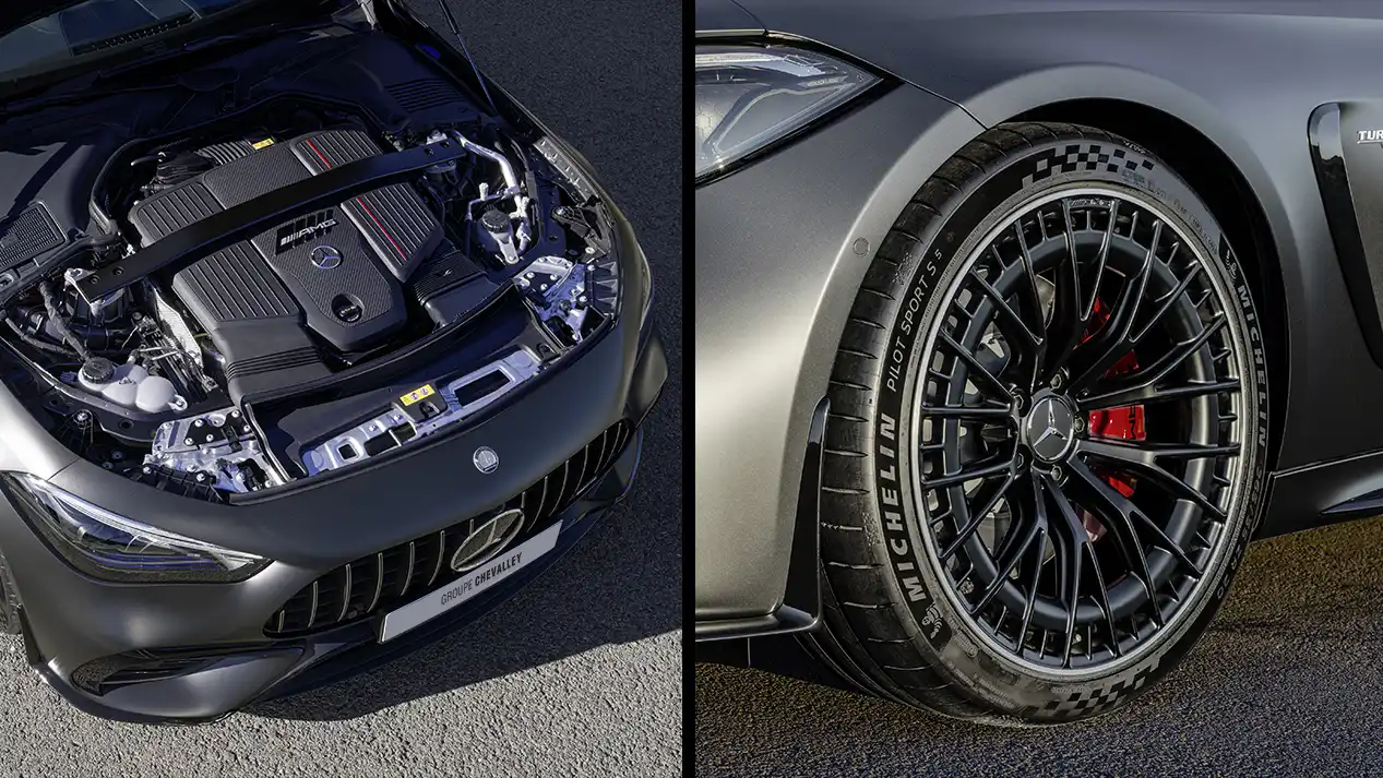 vue du moteur et jante de la Mercedes-AMG CLE 53 4MATIC Groupe Chevalley